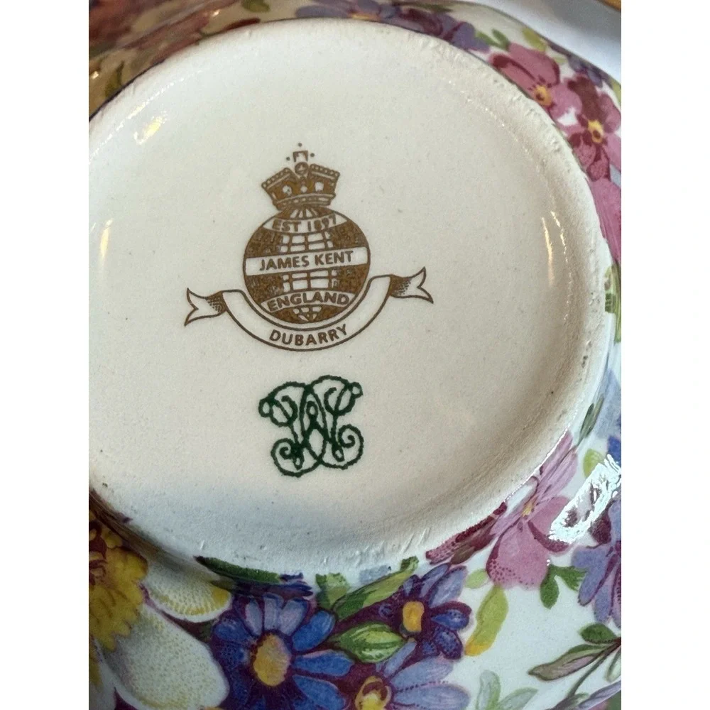 James Kent Dubarry Chintz Large Creamer 4 Cups & Saucers England 9 Pc